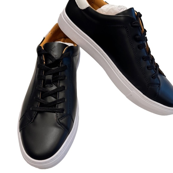 POLO RALPH LAUREN JERMAIN II 2 BLACK LEATHER UNISEX SNEAKERS Men’s 7 WMS 8.5 - Picture 2 of 10